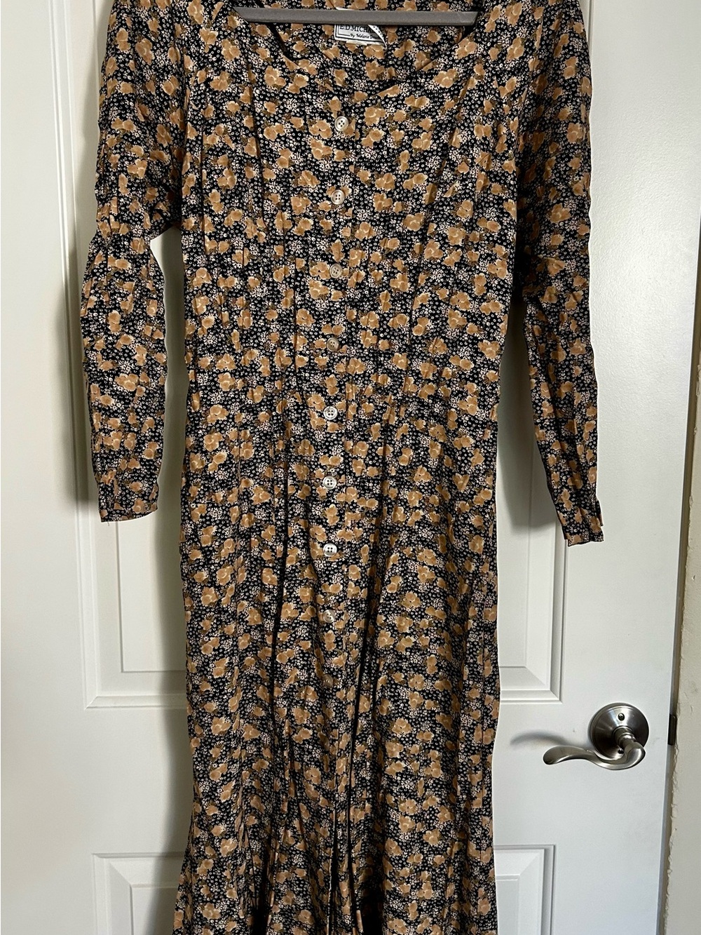 Vintage 1990s E.D. Michaels Floral Long-Sleeve Button Maxi Dress